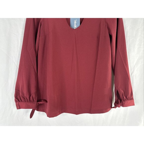 ModCloth Long Sleeve Top Blouse Womens‎ Size XS Solid Burgundy Casual New - Picture 3 of 14